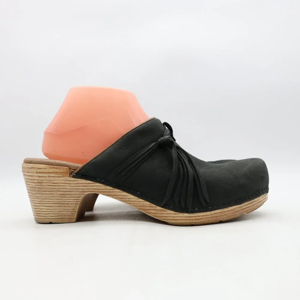 Dansko Miriam Clogs Women's Size EU 40 Black Leather Nubuck Heel Mules
